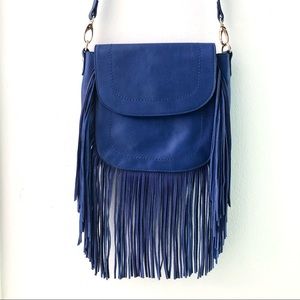 URBAN ORIGINALS Royal Blue Fringe Crossbody Bag